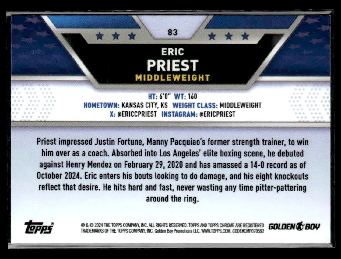 Boxing trading card featuring Eric Priest from 2024 Topps Chrome series