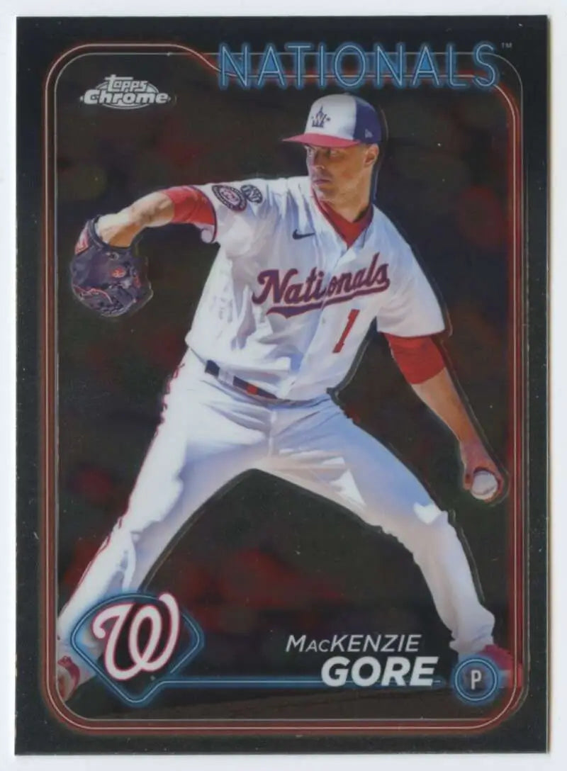Baseball card of Mackenzie Gore from 2024 Topps Chrome Washington Nationals collection