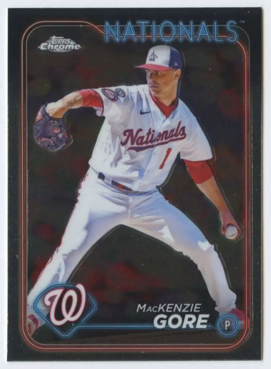 Baseball card of Mackenzie Gore from 2024 Topps Chrome Washington Nationals collection