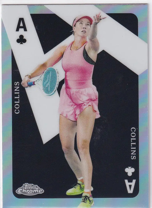 Tennis playing card of Danielle Collins in pink attire for Topps Chrome Aces