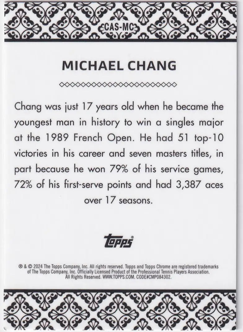 Topps Chrome Aces card featuring Michael Chang’s 1989 French Open achievements