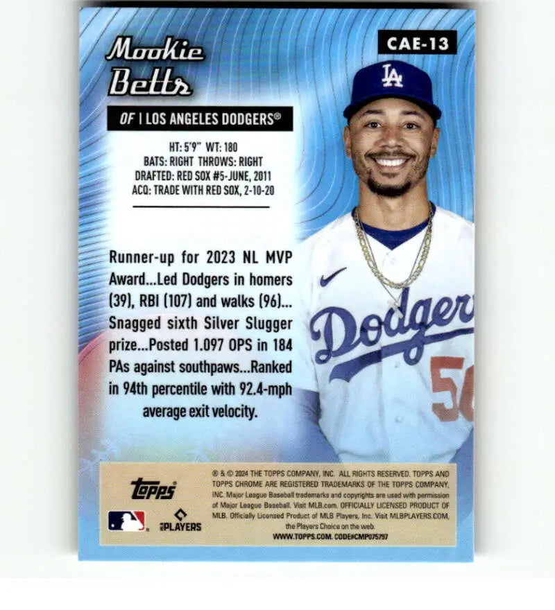 Mookie Betts baseball card in white home jersey for Los Angeles Dodgers collectible