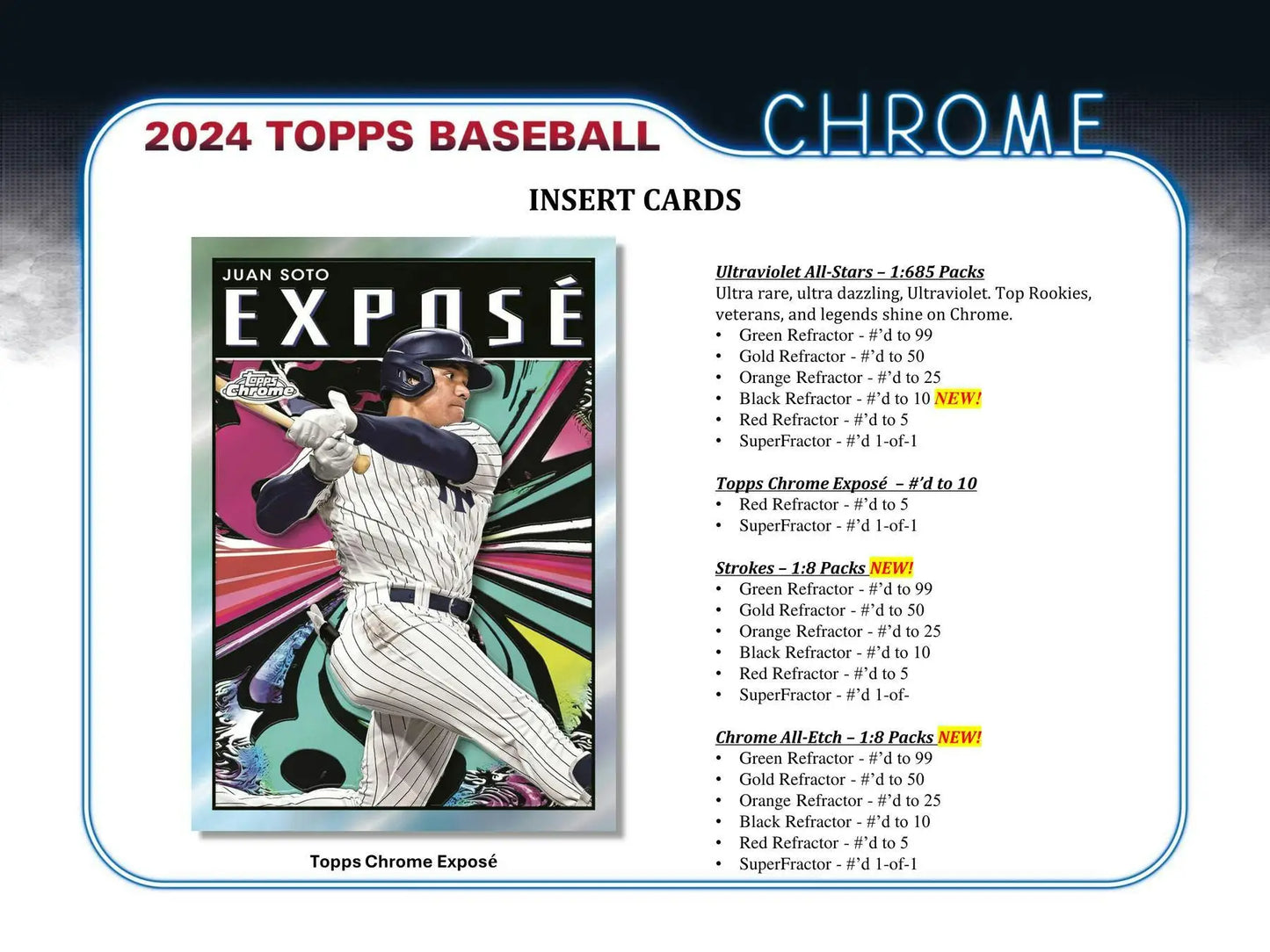 2024 Topps Chrome Baseball Insert Cards including Red Refractor, Black Refractor, Superfractor Parallel