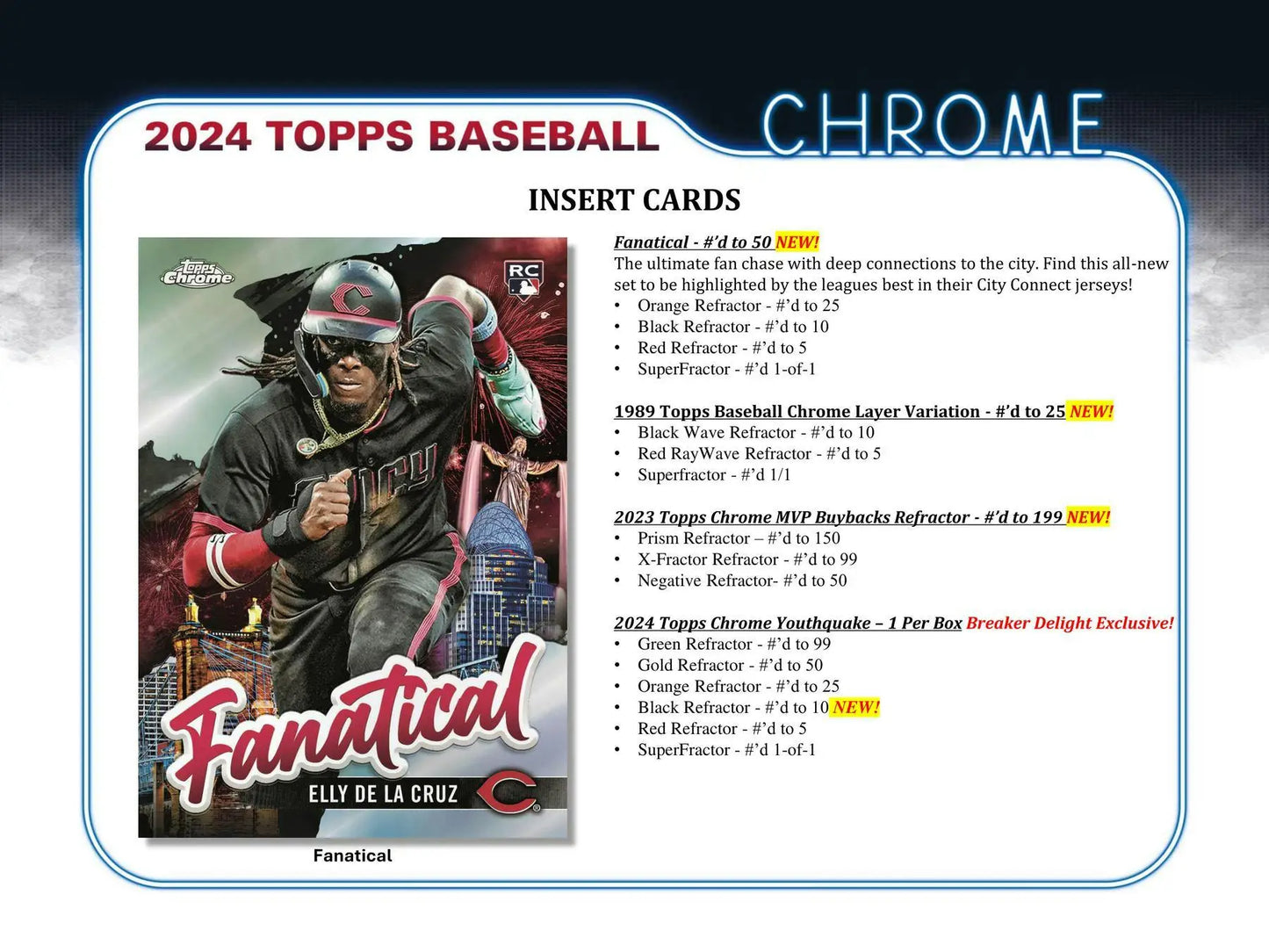 2024 Topps Chrome Baseball Insert Cards with Red Refractor Black Refractor Superfractor Parallel