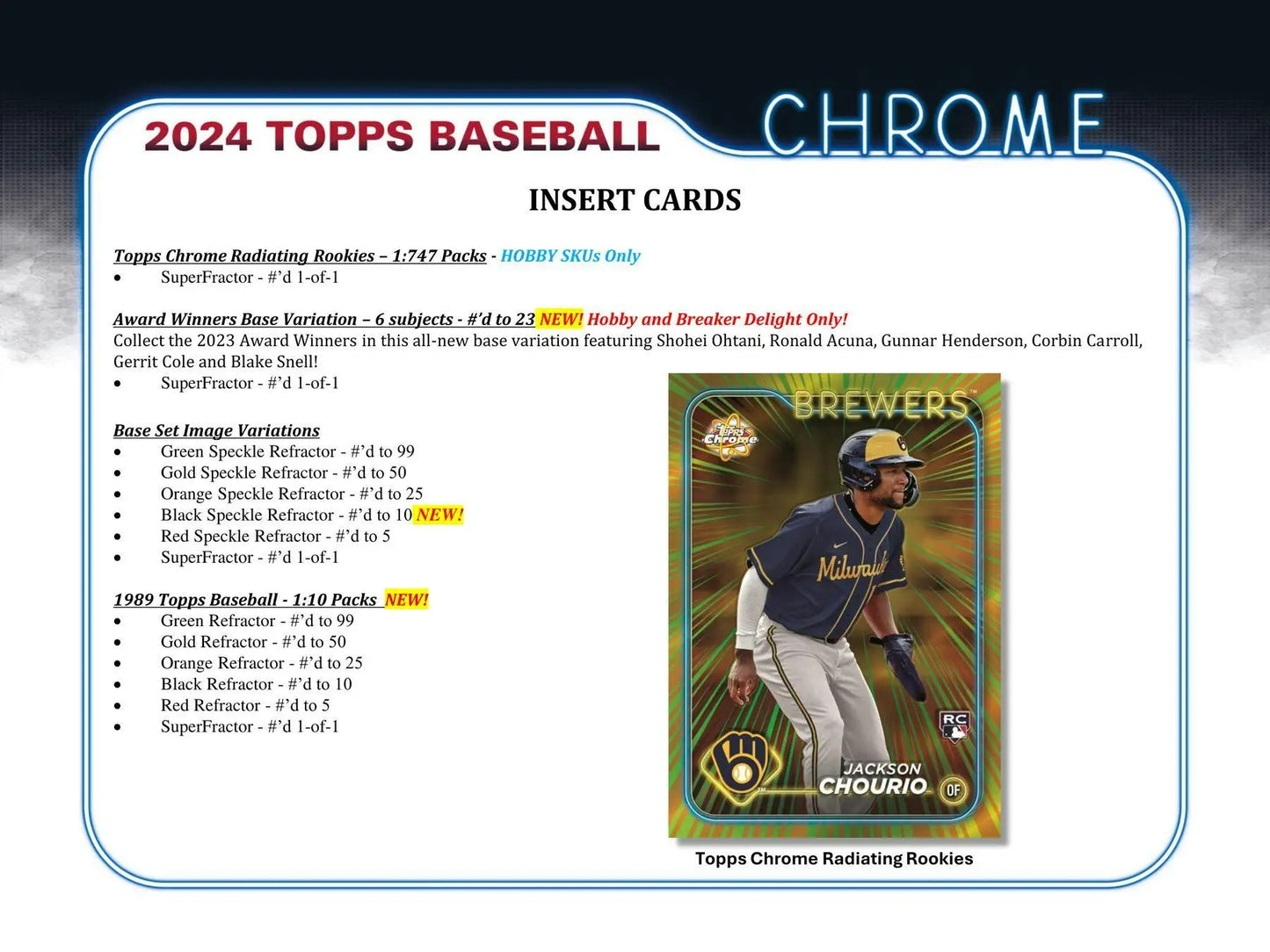 2024 Topps Chrome Baseball Breakers Delight Box with red refractor and superfractor parallels