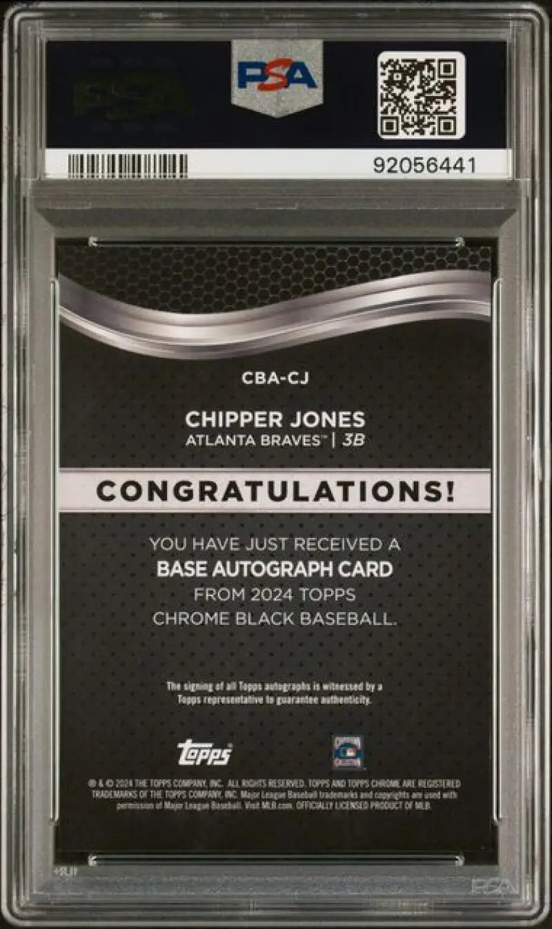 PSA 9 MINT Topps Chrome Black Chipper Jones Autograph Card Atlanta Braves Baseball