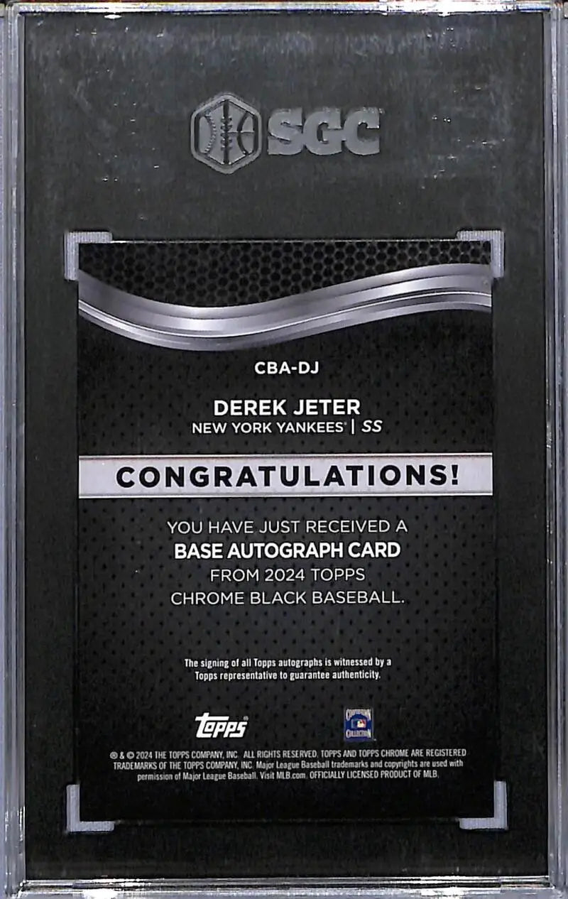 Graded Derek Jeter baseball card from Topps Chrome Black in a 2024 Topps Chrome set