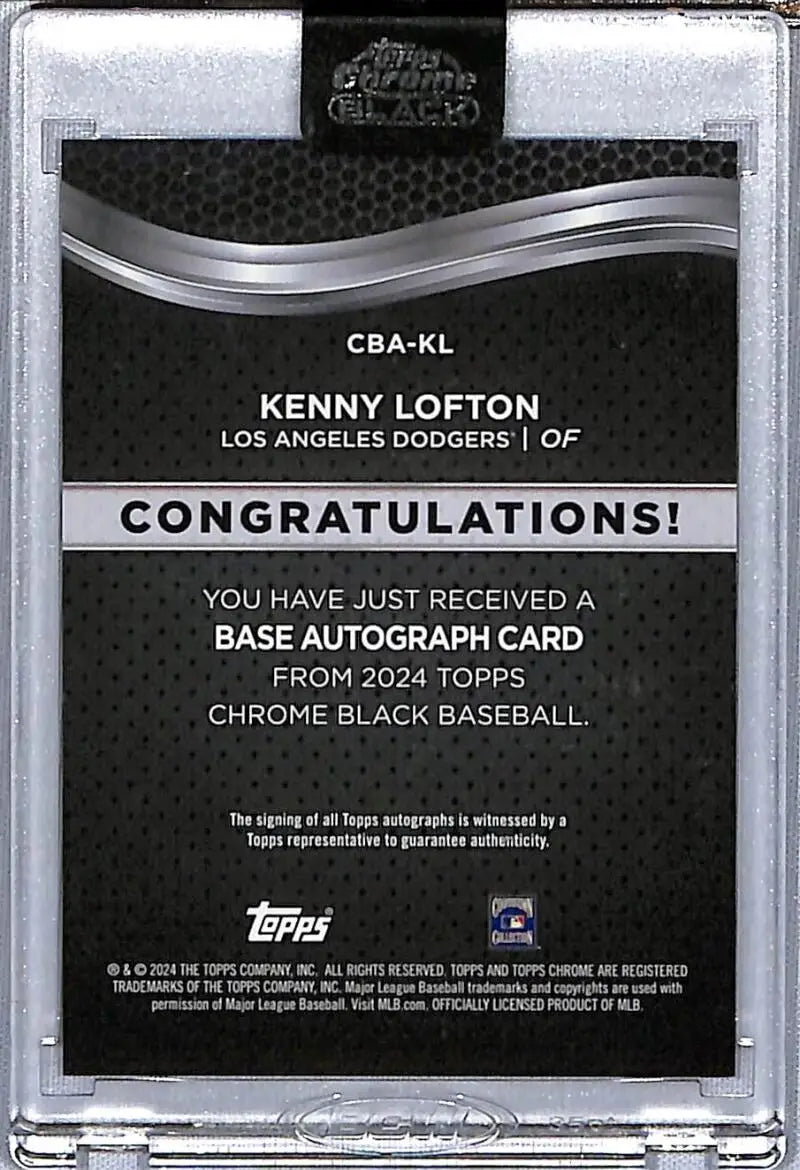 Back of 2024 Topps Chrome Black Kenny Lofton autograph card for Los Angeles Dodgers