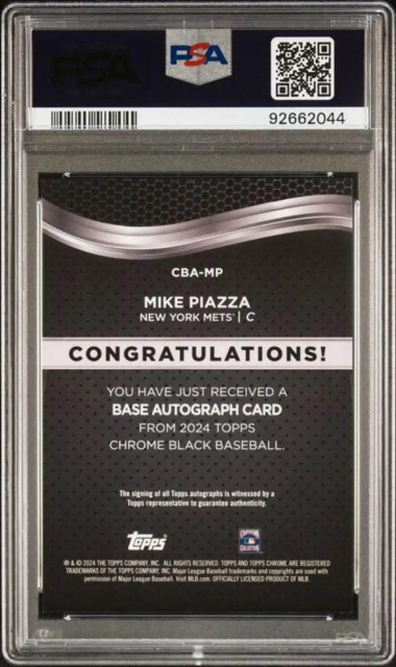 PSA-graded Topps Chrome Black Baseball Card autographed by Mike Piazza for New York Mets