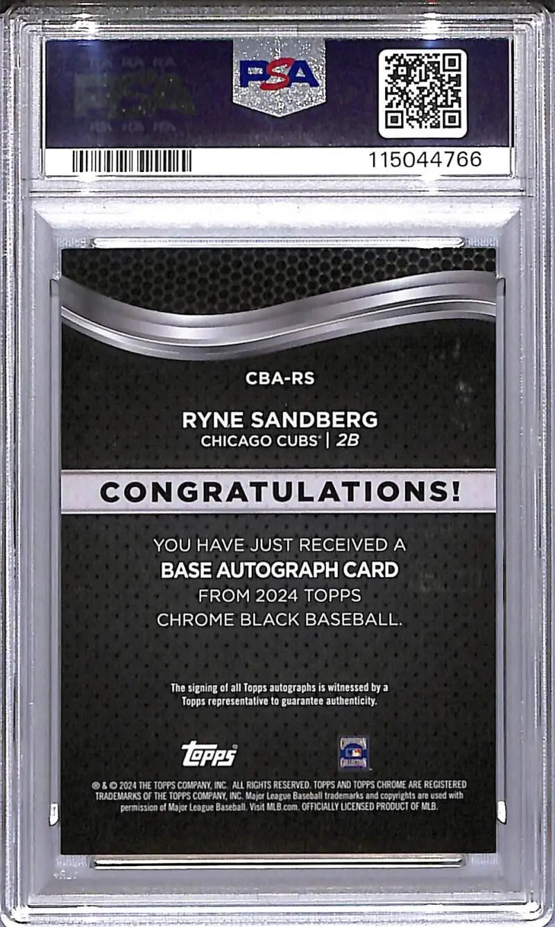 2024 Topps Chrome Black Gold #CBA-RS Ryne Sandberg PSA 9 MINT Auto 21/50 Chicago Cubs