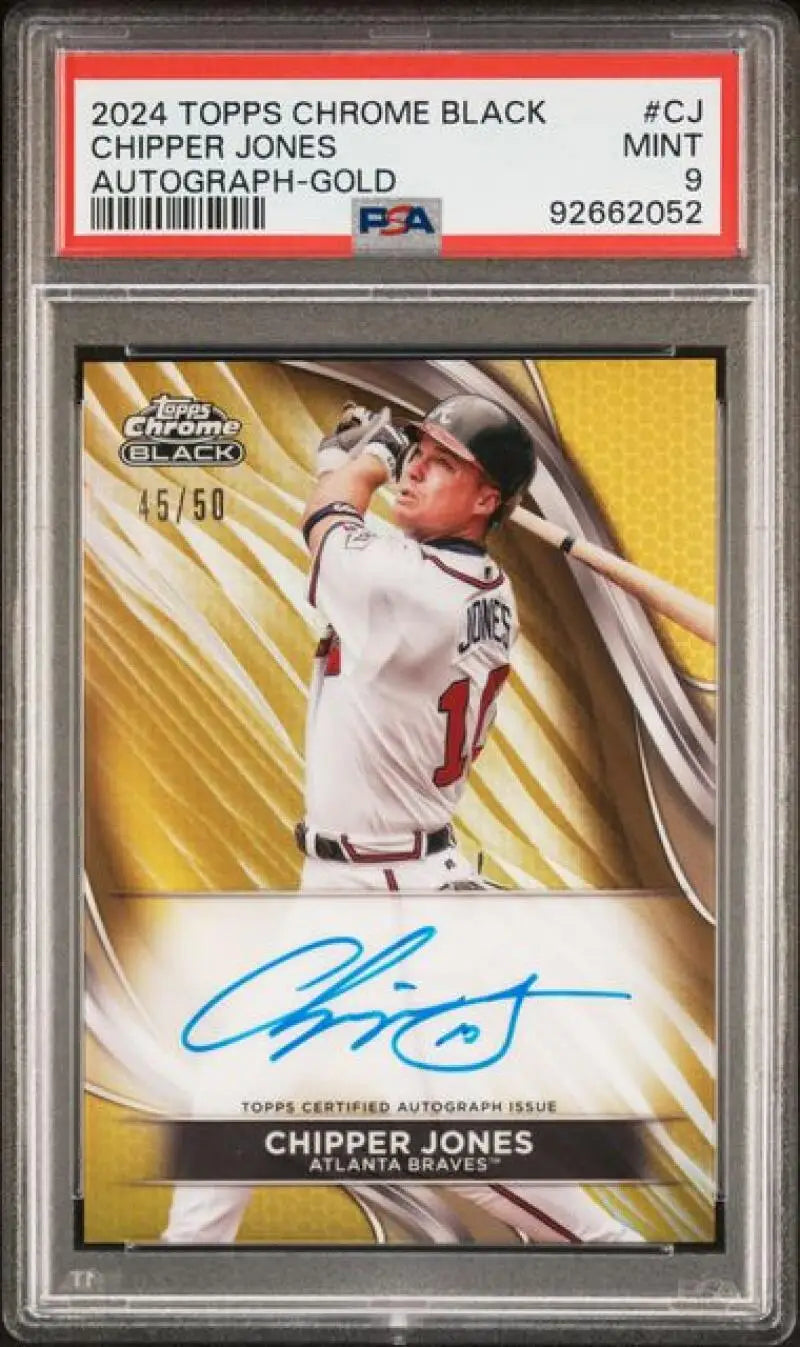 PSA 9 MINT 2024 Topps Chrome Black Refractor Gold Chipper Jones Atlanta Braves Baseball Card