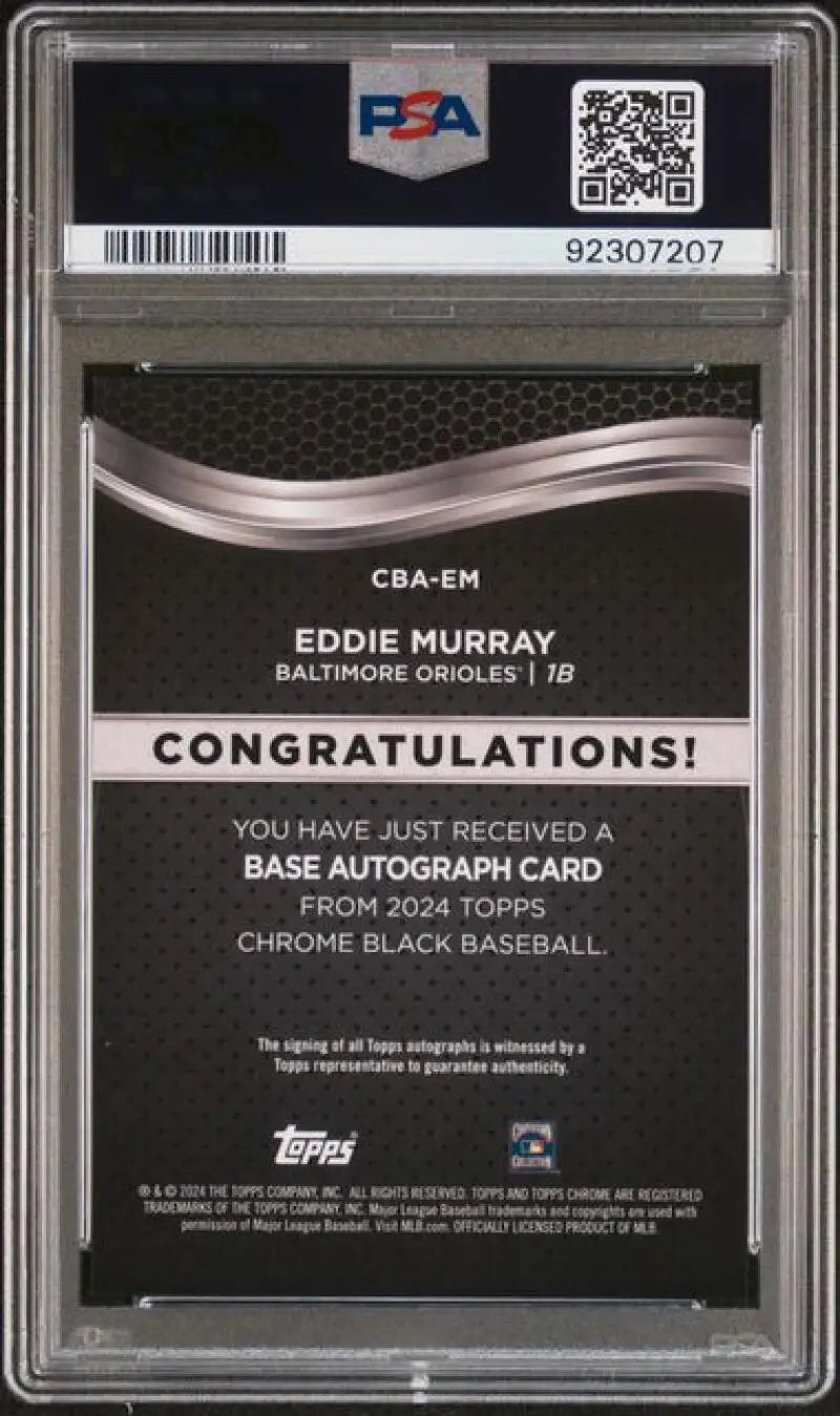 Eddie Murray 2024 Topps Chrome Black Refractor Gold Autograph Card PSA 9 Mint