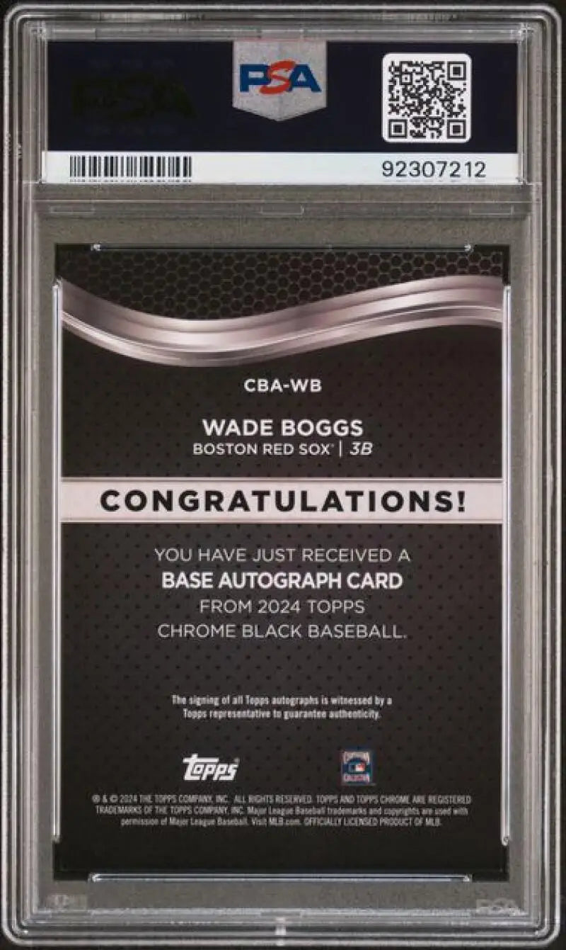 Back side of PSA 10 Wade Boggs Black Refractor autograph card Boston Red Sox 2024
