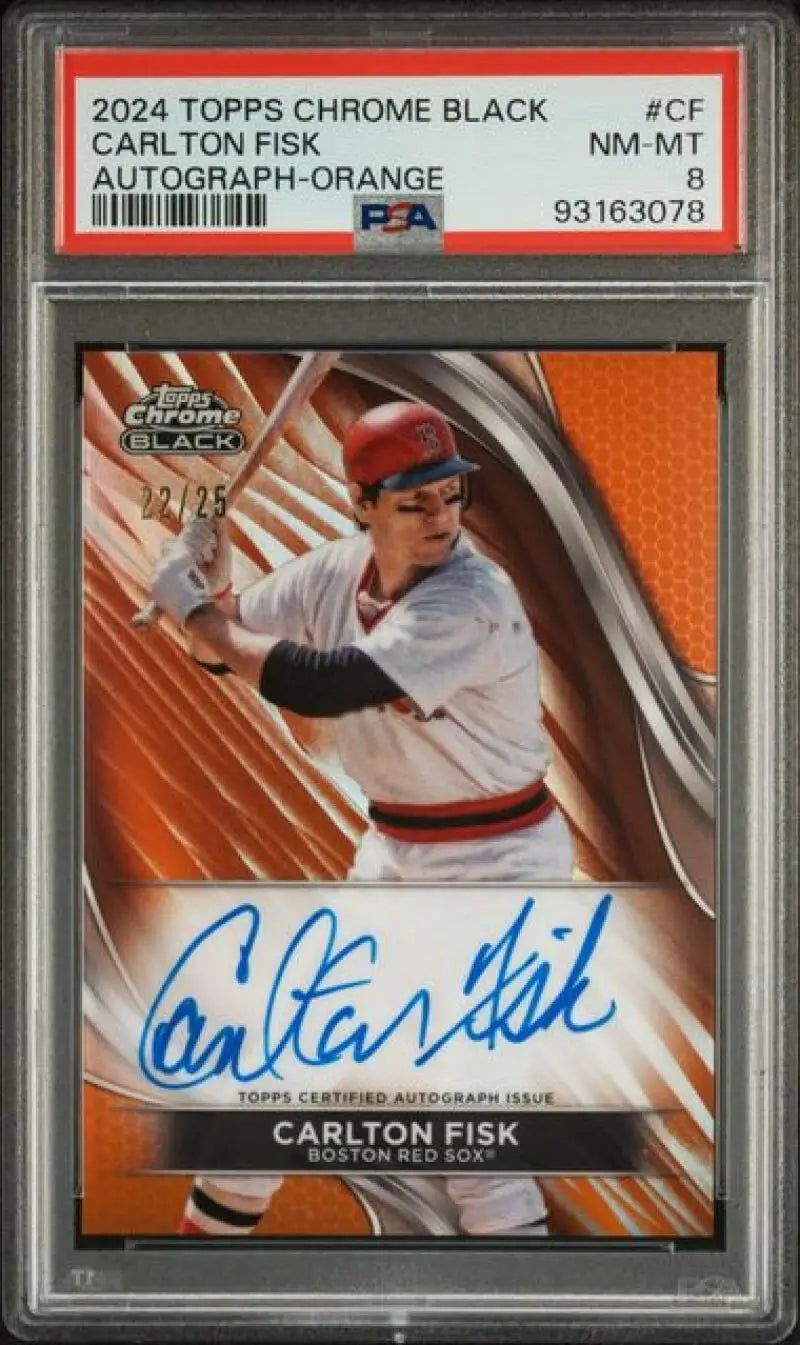 PSA-graded 2024 Topps Chrome Black Carlton Fisk Baseball Card with orange design