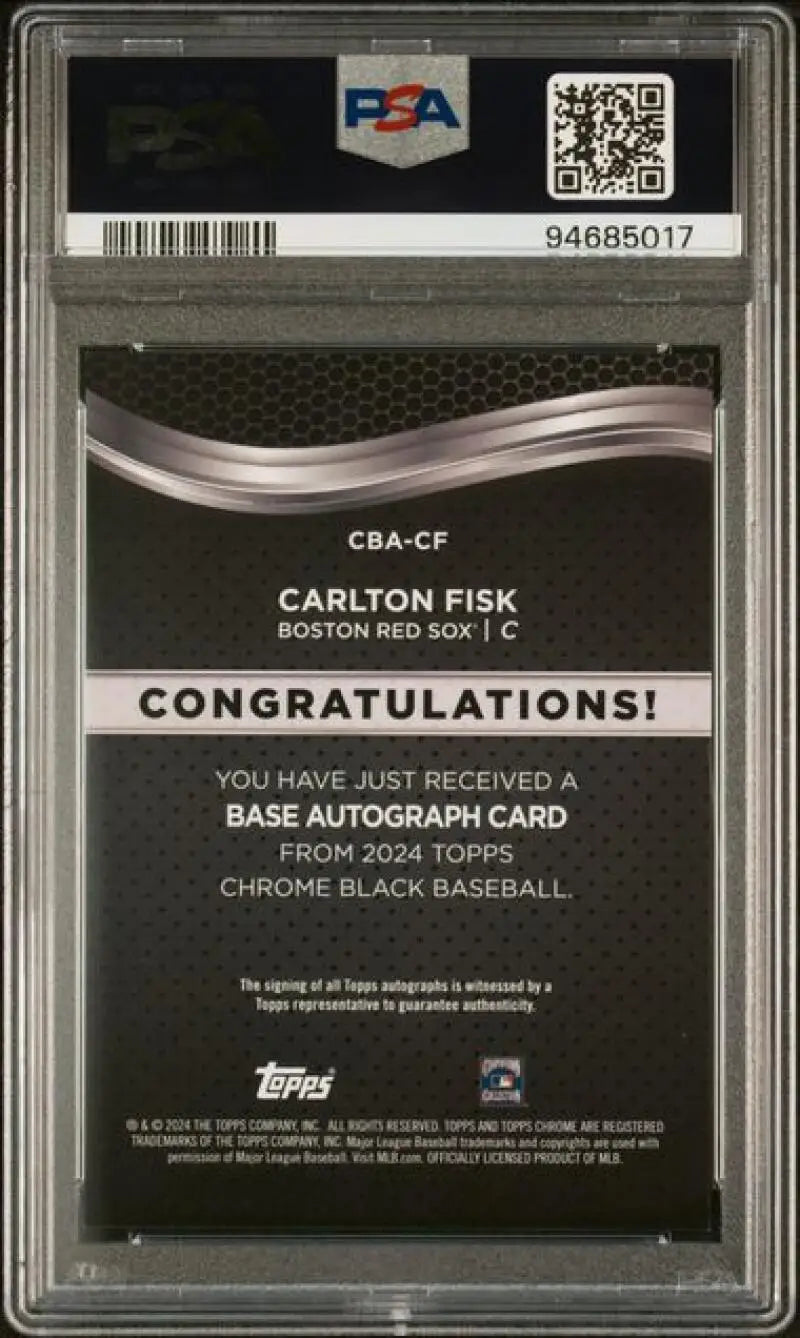 PSA-graded Topps Chrome Black Carlton Fisk autographed card for Boston Red Sox collectors