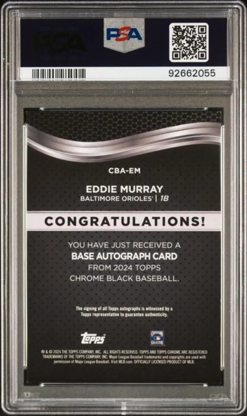 Back side of Eddie Murray Baltimore Orioles Black Refractor Autograph Card PSA 9 MINT