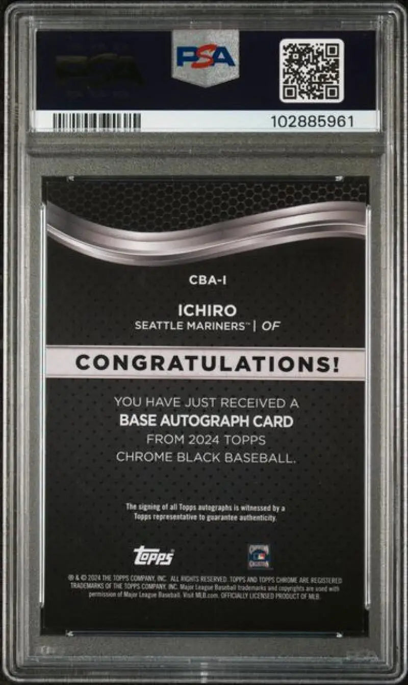 Graded Ichiro baseball card, 2024 Topps Chrome Black Refractor, Seattle Mariners, PSA 9 MINT