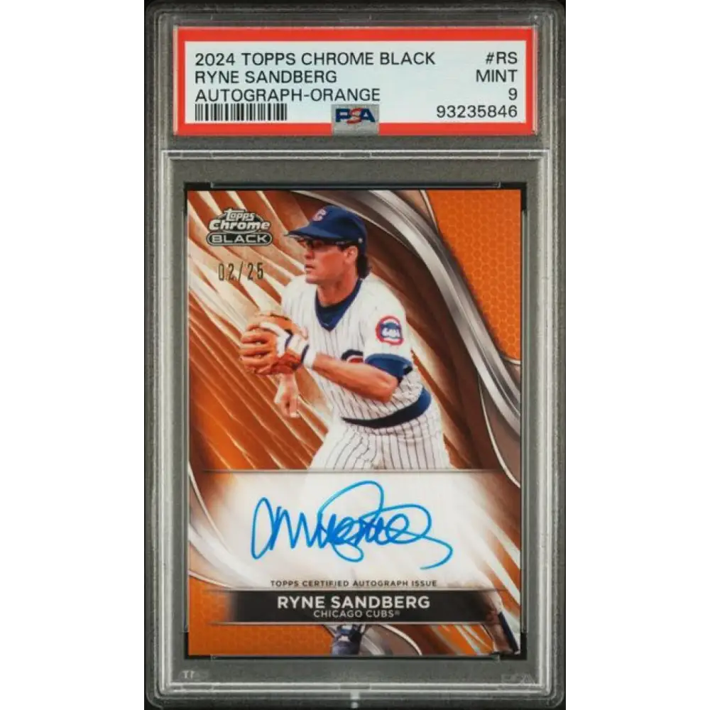 2024 Topps Chrome Black Refractor Orange #CBA-RS Ryne Sandberg PSA 9 MINT Auto 2/25 Chicago Cubs Baseball Card