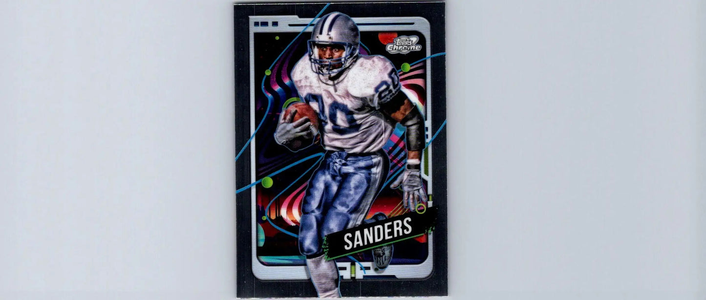 Collectible Barry Sanders trading card from Topps Chrome Cosmic featuring Deion Sanders