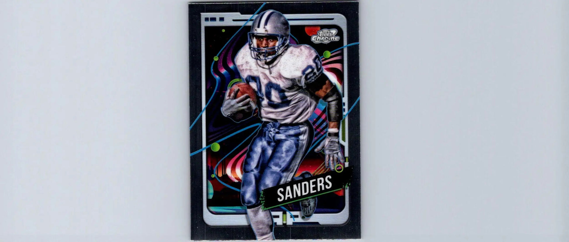 Collectible Barry Sanders trading card from Topps Chrome Cosmic featuring Deion Sanders