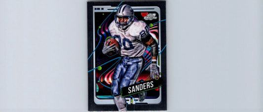 Collectible Barry Sanders trading card from Topps Chrome Cosmic featuring Deion Sanders