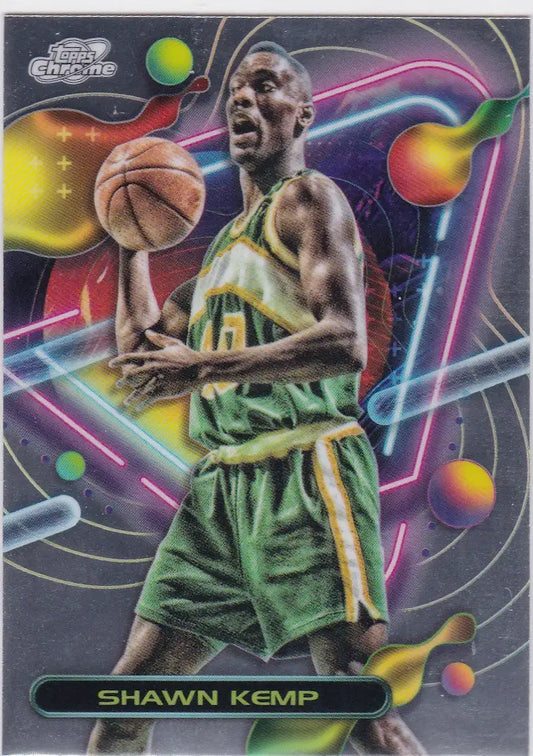 Shawn Kemp Seattle basketball card from 2024 Topps Chrome Cosmic featuring Kemp Seattle Supersonics