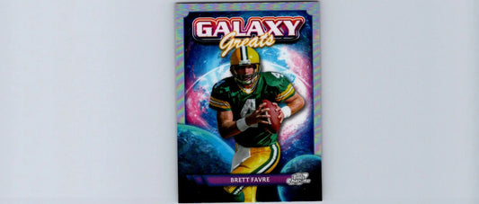 Brett Favre Galaxy Greats football trading card from 2024 Topps Chrome Cosmic series