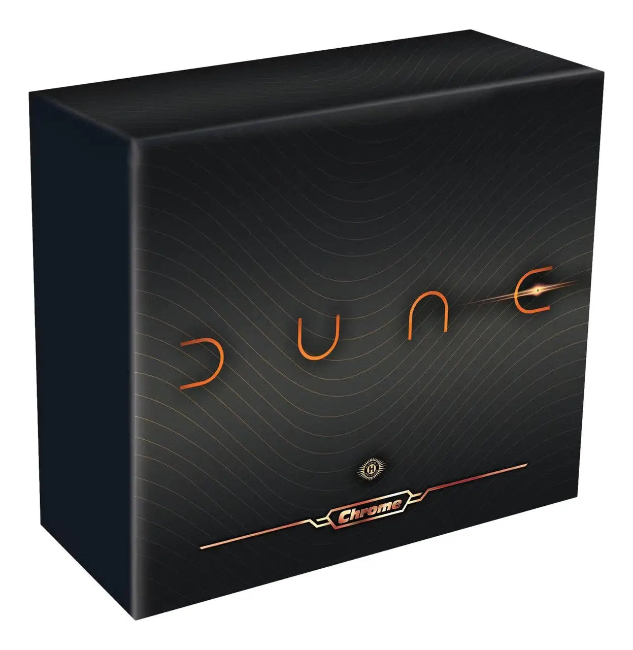 Black hobby box featuring Dune in orange lettering and Chrome metallic emblem for 2024 Topps Chrome Dune