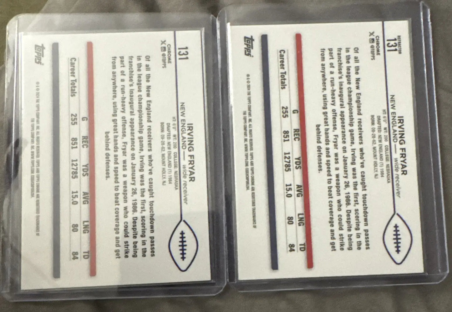 2024 Topps Chrome Football Irving Fryar X-Fractor trading cards in protective sleeves