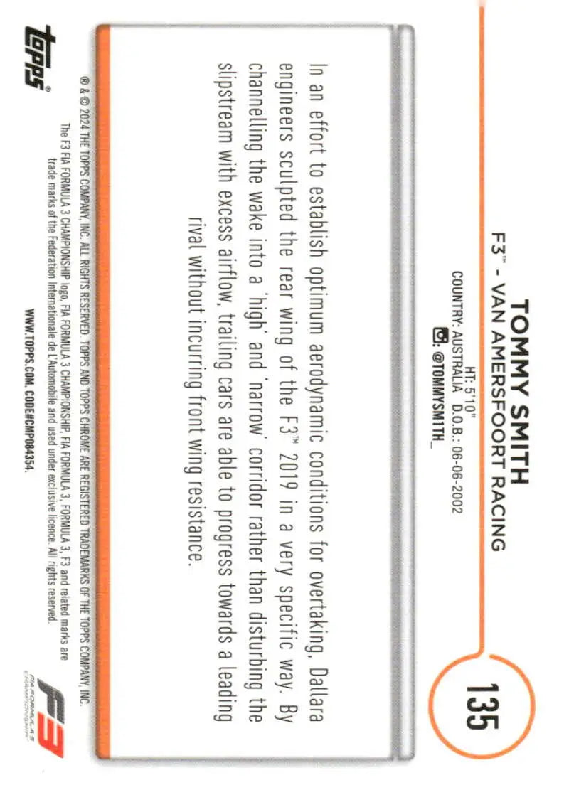 2024 Topps Chrome Formula 1 Tommy Smith Van Amersfoort Racing Card F3 NM-MT