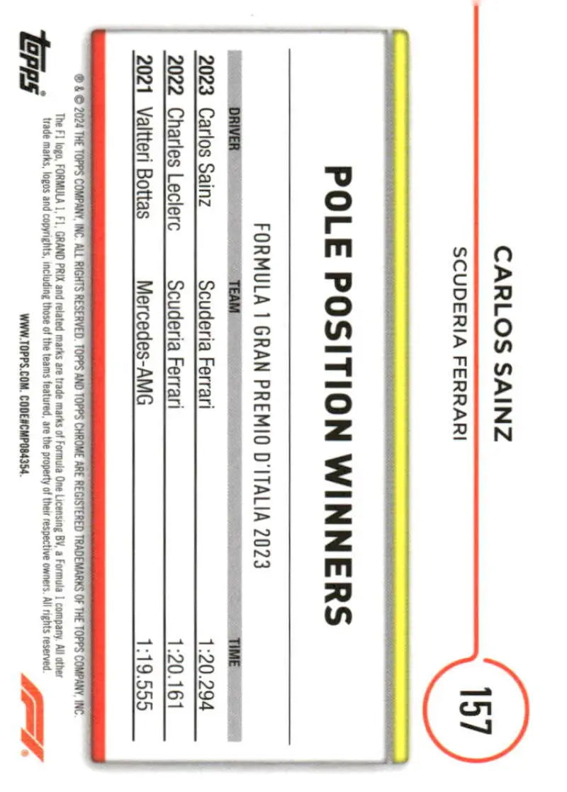 Carlos Sainz Ferrari HP Racing Topps Chrome Formula 1 trading card image