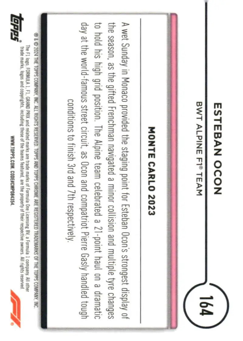 Esteban Ocon F1 trading card from 2024 Topps Chrome BWT Alpine F1 Team collection