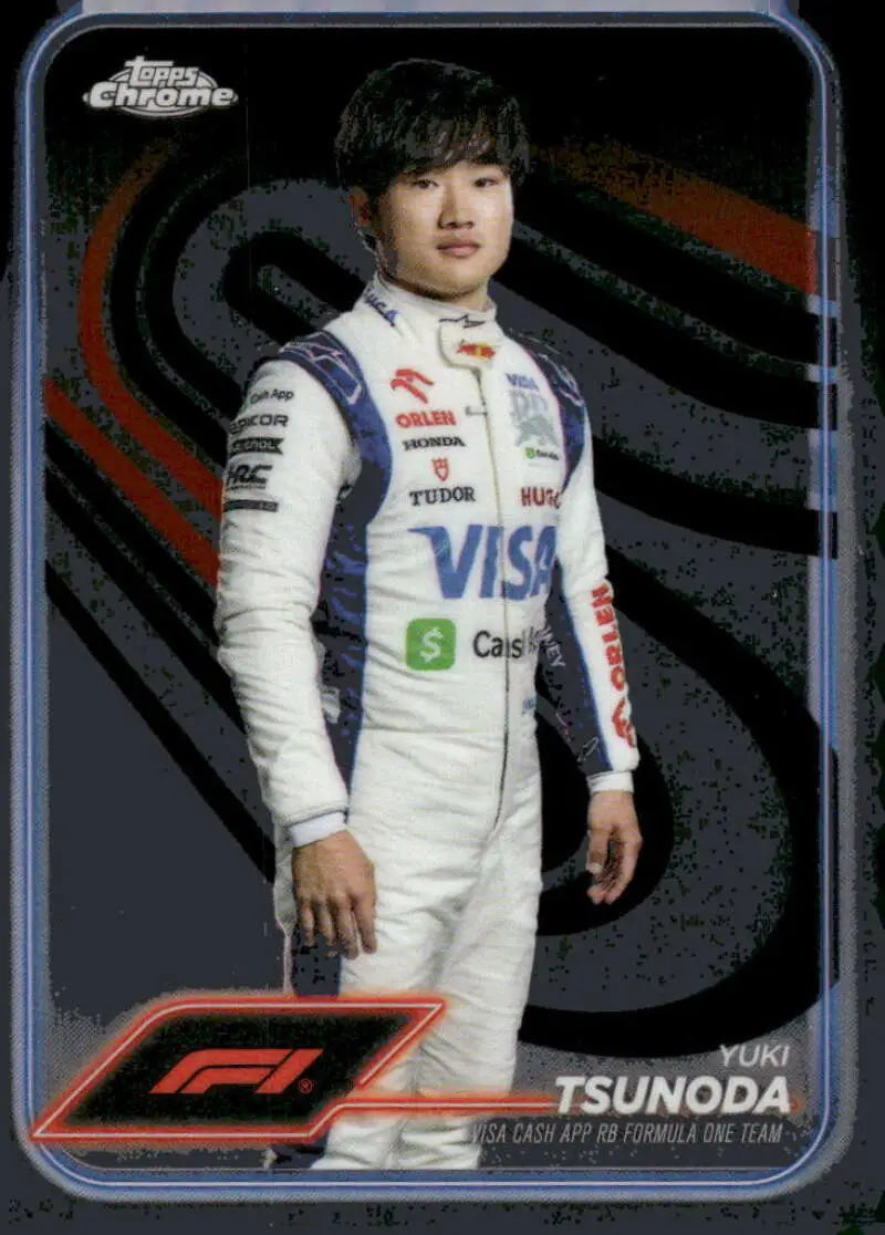 Yuki Tsunoda Topps Chrome Formula 1 trading card featuring Visa Cash App branding