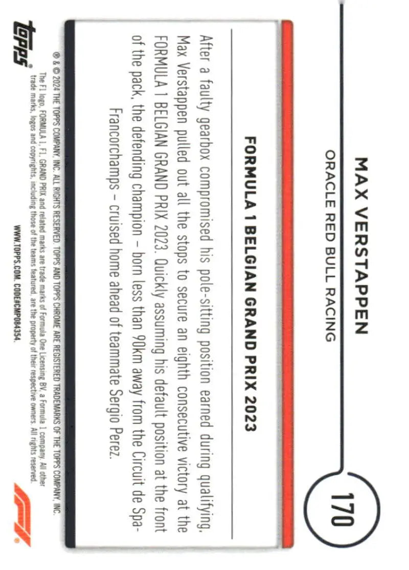 2024 Topps Chrome Formula 1 Max Verstappen Oracle Red Bull Racing trading card