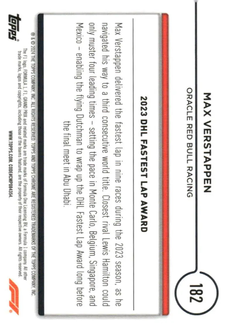 2024 Topps Chrome Formula 1 Max Verstappen Red Bull Racing trading card