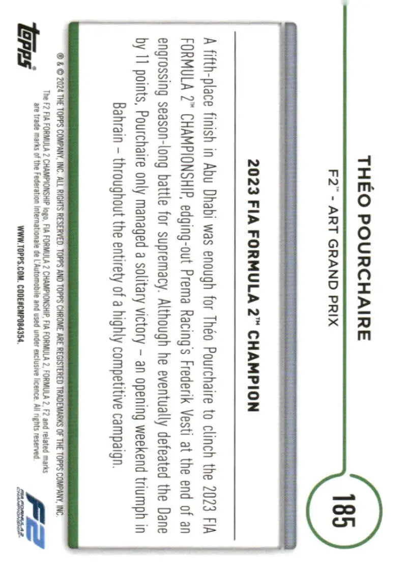 Théo Pourchaire Topps Chrome Formula 2 trading card ART Grand Prix Racing