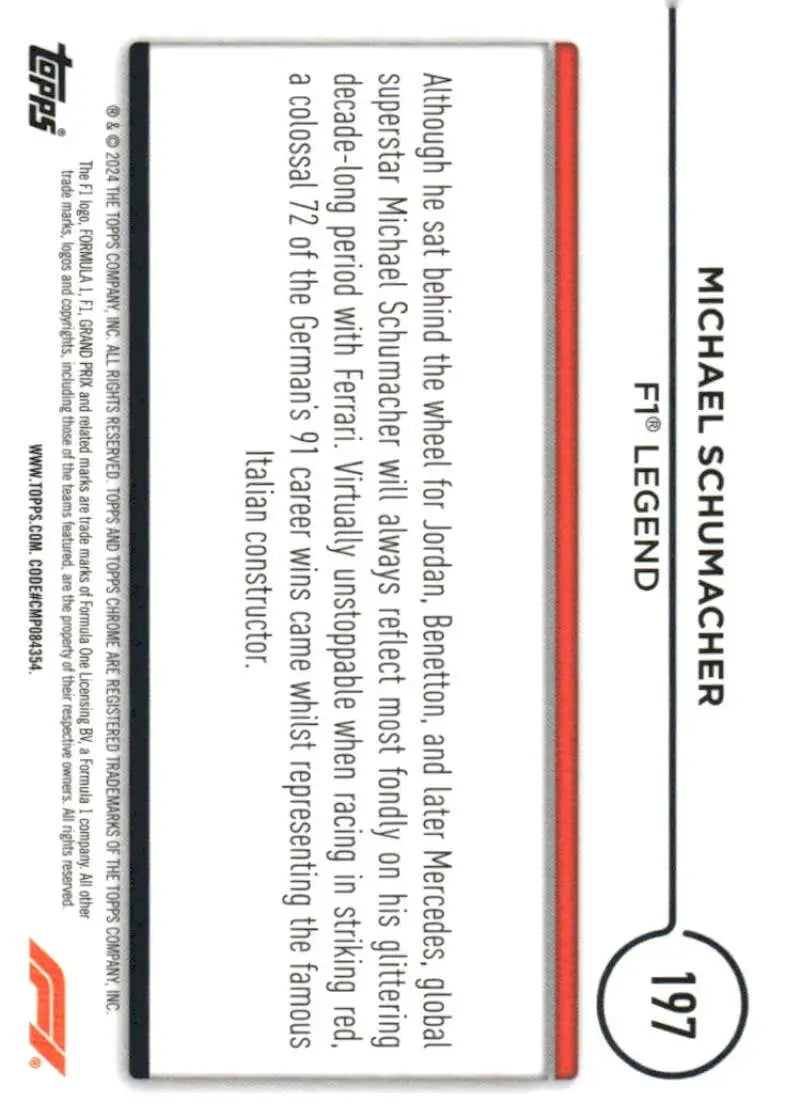 Michael Schumacher Topps Chrome Formula 1 Legend Racing Card 2024 NM-MT