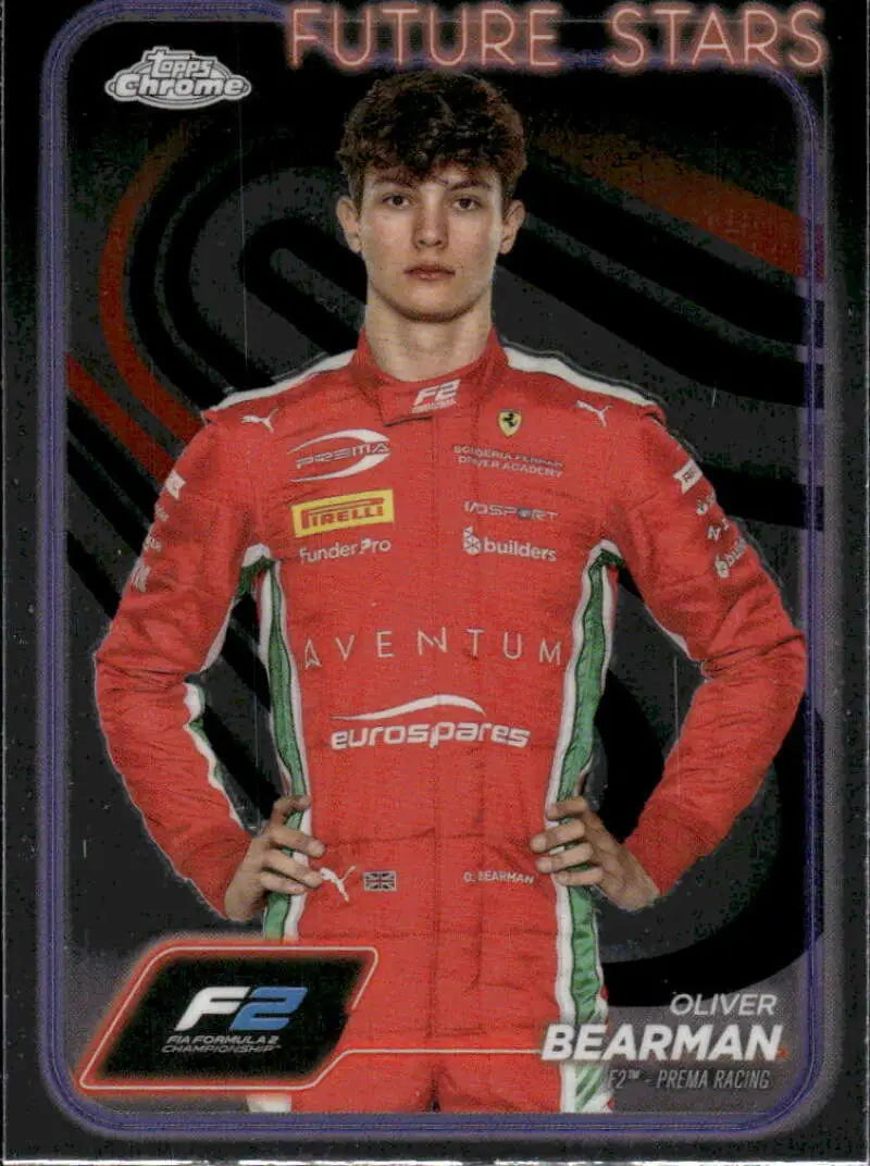 Oliver Bearman Topps Chrome Formula 2 trading card from 2024 Topps Chrome F1 collection
