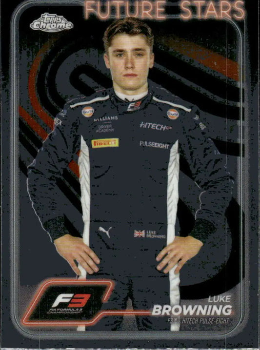 Luke Browning Topps Chrome Formula 3 trading card from 2024 Topps Chrome F1 collection