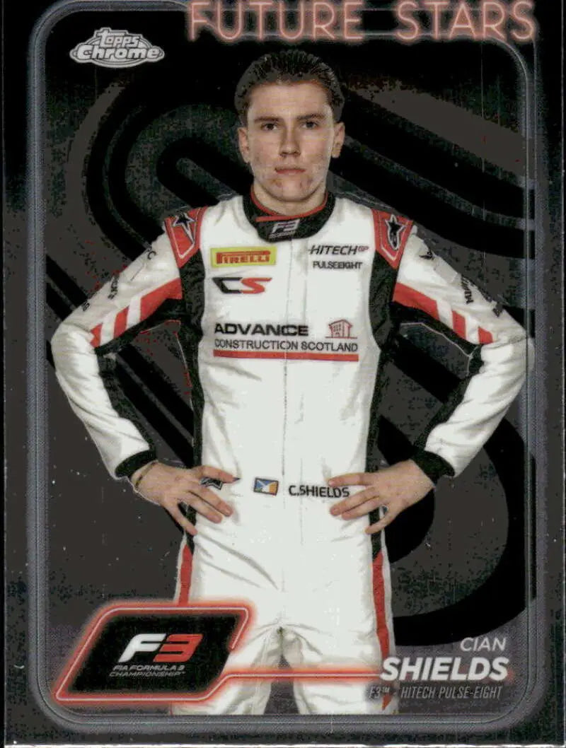 Cian Shields Topps Chrome Formula 3 trading card from 2024 Topps Chrome Hitech Pulse-Eight Racing series