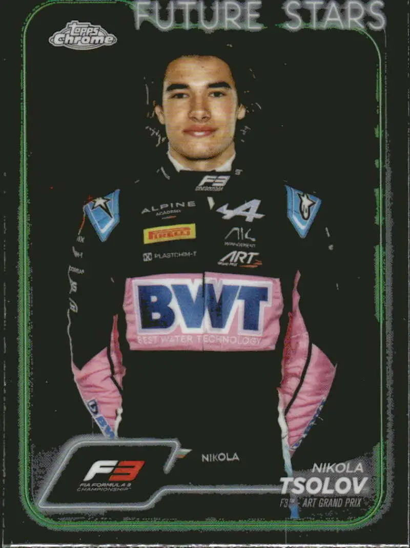 Nikola Tsolov Topps Chrome Formula 3 trading card featuring ART Grand Prix Racing