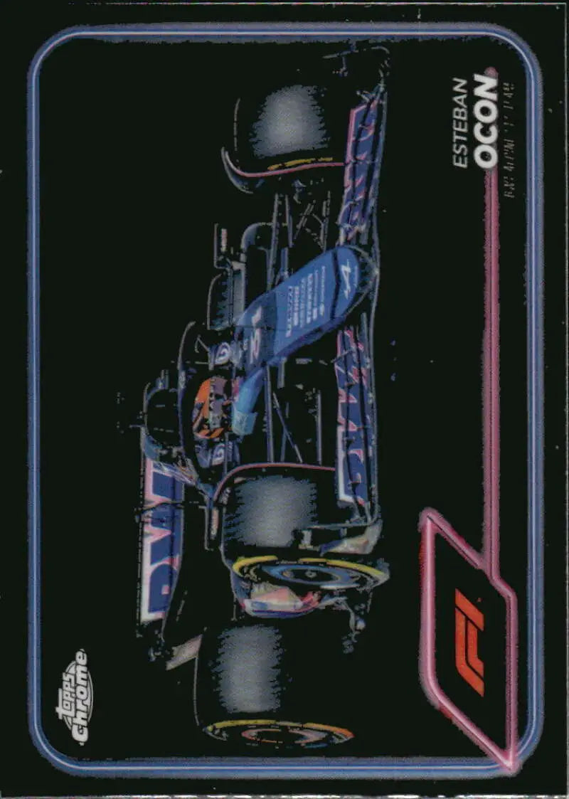 Esteban Ocon 2024 Topps Chrome F1 trading card featuring BWT Alpine F1 Team racing card