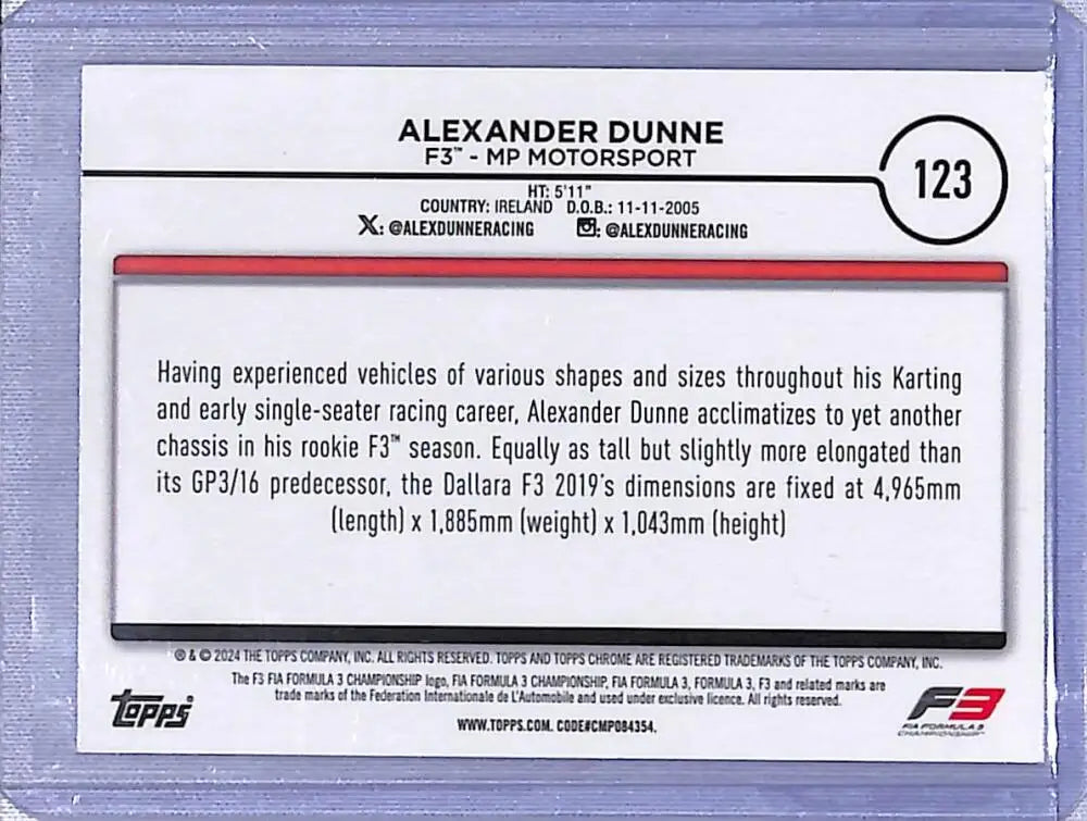 Alexander Dunne Topps Chrome Mini Diamond F3 Racing Card 099/299