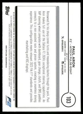 2024 Topps Chrome Formula 2 Paul Aron #103 Auto Racing - Trading Card