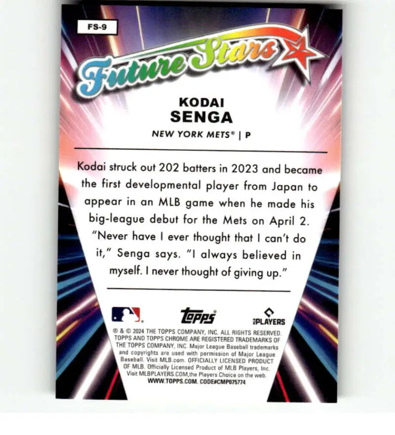 Kodai Senga New York Mets Baseball Trading Card Future Stars Refractor NM-MT 2024