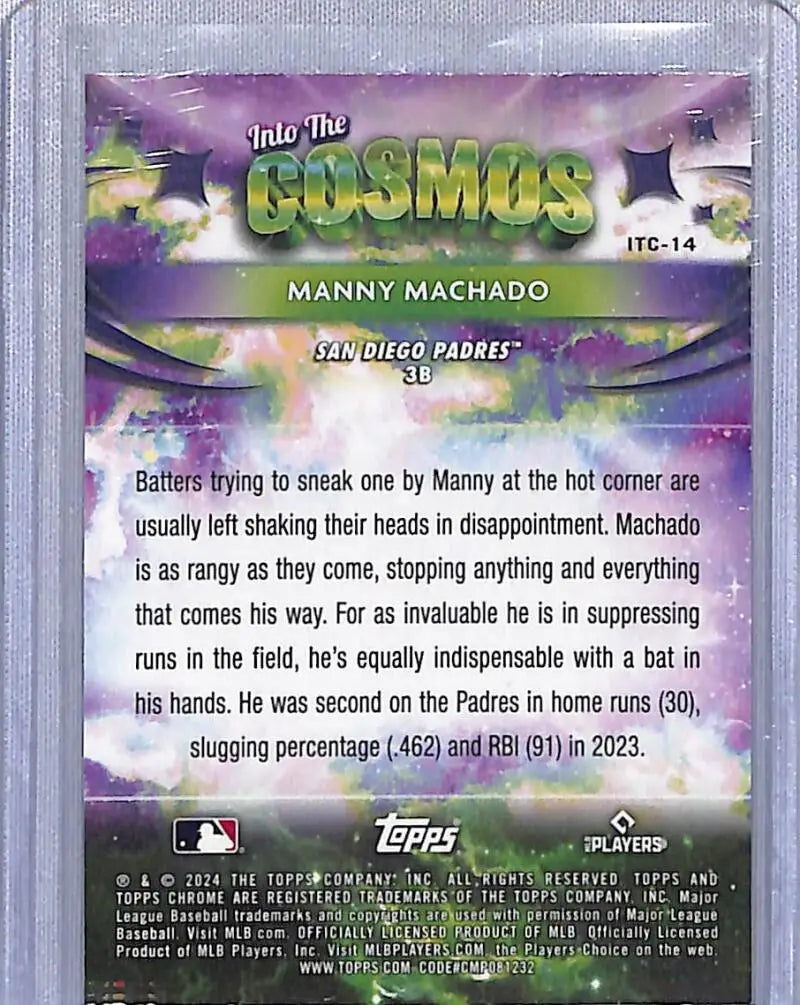 Manny Machado baseball card from 2024 Topps Chrome Into The Cosmos series with San Diego Padres