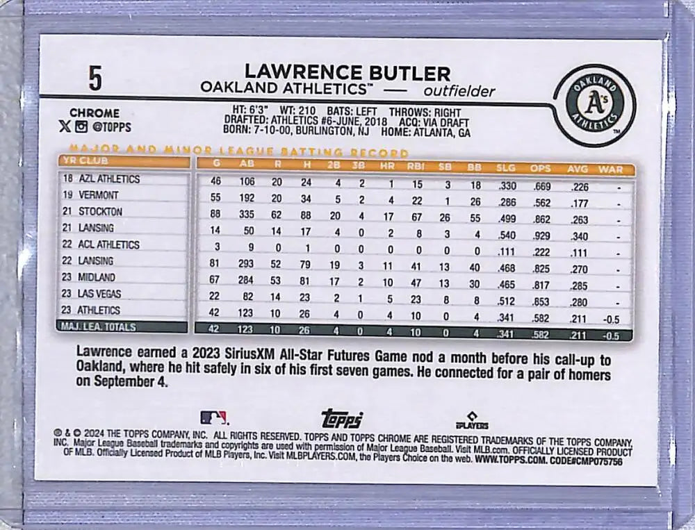 2024 Topps Chrome Lightboard Logo Lawrence Butler baseball card Oakland Athletics NM-MT