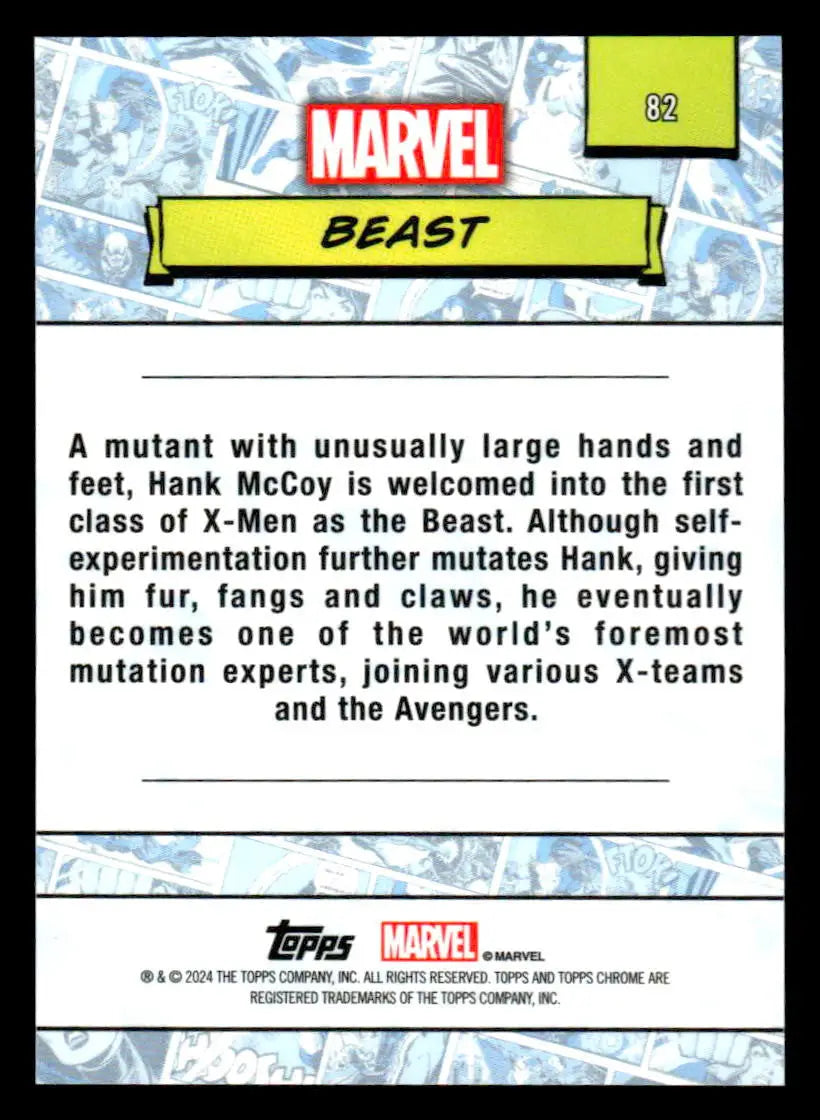 Marvel Beast trading card from 2024 Topps Chrome Marvel series before content edition