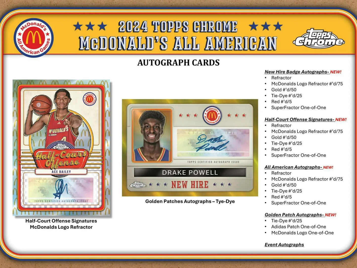 McDonald’s All American autograph cards with McDonald’s logo and superfractor one-of-one in 2024 Topps Chrome Hobby Box