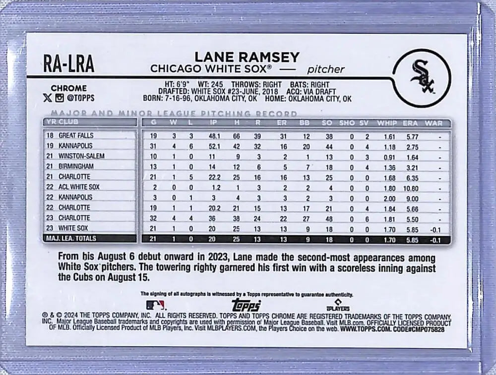 Lane Ramsey Topps Chrome Rookie Auto card from the 2024 collection